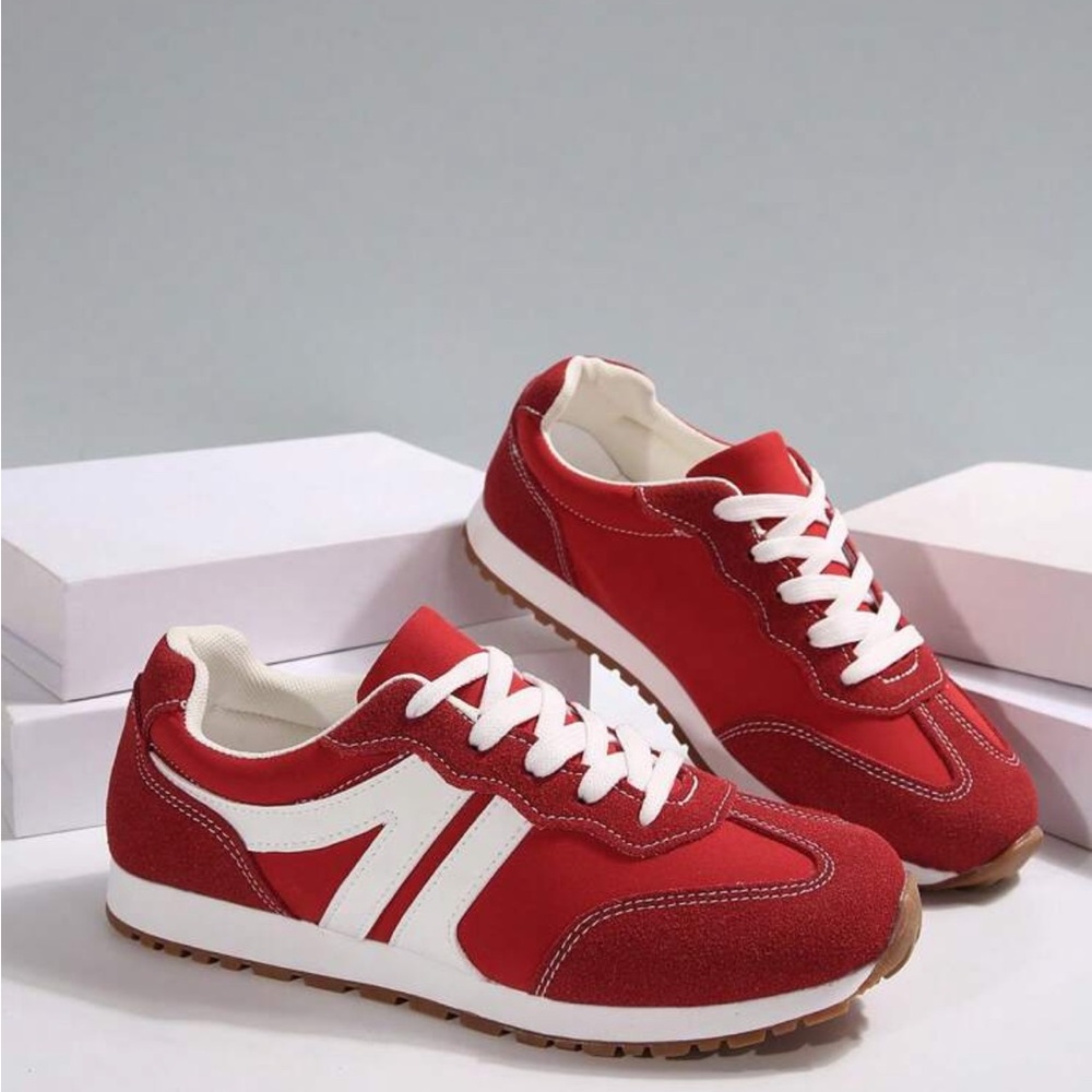 Rebellious Rose Red and White Sneakers - Picture 3 of 5